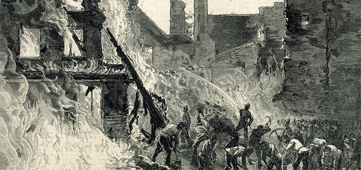 Illustratsioon: Dublini viski tulekahju (Wikipedia). Dublini viski tulekahju ajal voolas linnas 15 cm viskijõgi ja sai surma 13 inimest, kuig ükski inimene ei hukkunud tulekahjus.